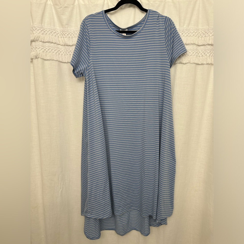 LuLaRoe Blue and Gray Striped Dress